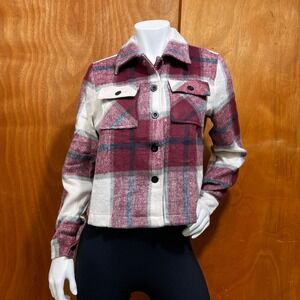 Flygo Women's Cropped Flannel Plaid Shacked Polyester Jacket Coat Size XL